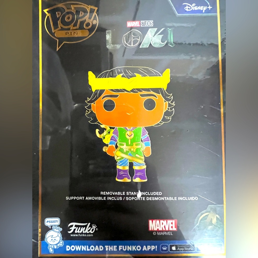 Marvel Loki pop collectible pin 4.5x6.5”